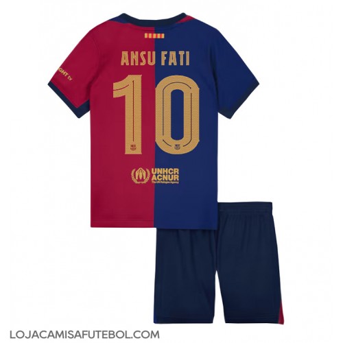 Camisa de Futebol Barcelona Ansu Fati #10 Equipamento Principal Infantil 2024-25 Manga Curta (+ Calças curtas)